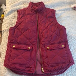 J. Crew Burgundy Quilted Vest with Gold Zipper